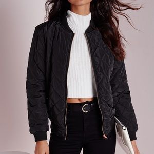 Black Quilted Bomber Jacket Size Large